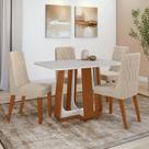 Conjunto Sala de Jantar Mesa Easy Pop 120x80cm Tampo Vidro/MDF com 4 Cadeiras Seat Linho Rinzai Bege Frassino/off White