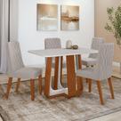 Conjunto Sala de Jantar Mesa Easy Pop 120x80cm Tampo Vidro/MDF com 4 Cadeiras Seat Veludo Liso Capuccino Frassino/off White