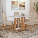 Conjunto Sala de Jantar Mesa Easy Pop 120x80cm Tampo Vidro/MDF com 4 Cadeiras Seat Veludo Naturale Creme Amendoa Clean/off White