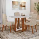 Conjunto Sala de Jantar Mesa Easy Pop 120x80cm Tampo Vidro/MDF com 4 Cadeiras Seat Veludo Naturale Creme Frassino/off White
