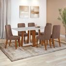 Conjunto Sala de Jantar Mesa Easy Pop 170x90cm Tampo Vidro/MDF com 6 Cadeiras Seat Couro Morano Avelã Frassino/Off White