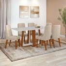 Conjunto Sala de Jantar Mesa Easy Pop 170x90cm Tampo Vidro/MDF com 6 Cadeiras Seat Veludo Naturale Creme Frassino/Off White Conjunto Sala de Jantar Mesa Easy Pop 170x90cm Tampo Vidro/MDF com 6 Cadeiras Seat Veludo Naturale Creme Frassino/Off White