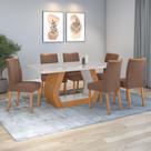 Conjunto Sala de Jantar Mesa Easy Tower 170x90cm MDF/Vidro com 6 Cadeira Armoni Couro Avelã Amendoa/off White