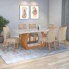 Conjunto Sala de Jantar Mesa Easy Tower 170x90cm MDF/Vidro com 6 Cadeira Armoni Linho Bege Amendoa/off White