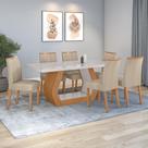 Conjunto Sala De Jantar Mesa Easy Tower 170x90cm Mdf/vidro Com 6 Cadeira Armoni Linho Bege Amendoa/off White