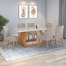Conjunto Sala De Jantar Mesa Easy Tower 170x90cm Mdf/vidro Com 6 Cadeira Armoni Veludo Liso Capuccino Amendoa/off White