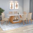Conjunto Sala De Jantar Mesa Easy Tower 170x90cm Mdf/vidro Com 6 Cadeiras Armoni Veludo Creme Amendoa/off White