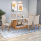 Conjunto Sala De Jantar Mesa Easy Tower 170x90cm Mdf/vidro Com 6 Cadeiras Confort Tecido Boucle Bege Amendoa/off White