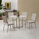 Conjunto Sala de Jantar Mesa em MDF com Vidro 4 Cadeiras Moscou Marrom/Fendi Conjunto Sala de Jantar Mesa em MDF com Vidro 4 Cadeiras Moscou Marrom/Fendi