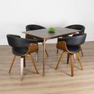 Conjunto Sala de Jantar Mesa Finlândia Nogueira 120x75cm com 4 Cadeiras Betina PU Preto