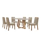 Conjunto Sala de Jantar Mesa Florença Madeira Maciça 160x90cm Tampo Retângular Vidro Off White com 6 Cadeiras Dallas com Puxador Móveis Minas