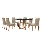 Conjunto Sala de Jantar Mesa Florença Madeira Maciça 160x90cm Tampo Retângular Vidro Preto com 6 Cadeiras Dallas com Puxador Móveis Minas