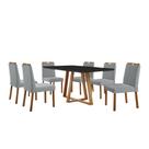 Conjunto Sala de Jantar Mesa Florença Madeira Maciça 160x90cm Tampo Retângular Vidro Preto com 6 Cadeiras Dallas com Puxador Móveis Minas