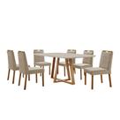 Conjunto Sala de Jantar Mesa Florença Madeira Maciça 180x90cm Tampo Retangular Vidro Off White com 6 Cadeiras Dallas com Puxador Móveis Minas
