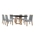 Conjunto Sala de Jantar Mesa Florença Madeira Maciça 180x90cm Tampo Retângular Vidro Preto com 6 Cadeiras Dallas com Puxador Móveis Minas