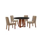 Conjunto Sala de Jantar Mesa Floripa 110cm Tampo Redondo Vidro/MDF Preto com 4 Cadeiras Dallas com Puxador - Móveis Minas