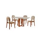 Conjunto Sala de Jantar Mesa Floripa 120x80cm Tampo Retângular Vidro/MDF Off White com 4 Cadeiras Évora - Móveis Minas