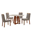 Conjunto Sala de Jantar Mesa Floripa Madeira Maciça 120x80cm Tampo Retângular Vidro Off White com 4 Cadeiras Dallas com Puxador Móveis Minas