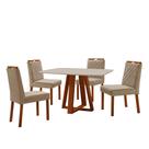 Conjunto Sala de Jantar Mesa Floripa Madeira Maciça 120x80cm Tampo Retângular Vidro Off White com 4 Cadeiras Dallas com Puxador Móveis Minas