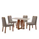 Conjunto Sala de Jantar Mesa Floripa Madeira Maciça 120x80cm Tampo Retângular Vidro Off White com 4 Cadeiras Luna com Puxador Móveis Minas