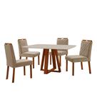 Conjunto Sala de Jantar Mesa Floripa Madeira Maciça 140x80cm Tampo Retângular Vidro Off White com 4 Cadeiras Dallas com Puxador Móveis Minas