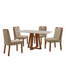 Conjunto Sala de Jantar Mesa Floripa Madeira Maciça 140x80cm Tampo Retângular Vidro Off White com 4 Cadeiras Luna com Puxador Móveis Minas