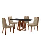 Conjunto Sala de Jantar Mesa Floripa Madeira Maciça 140x80cm Tampo Retângular Vidro Preto com 4 Cadeiras Luna com Puxador Móveis Minas