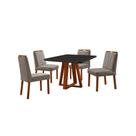 Conjunto Sala de Jantar Mesa Floripa Madeira Maciça 90x90cm Tampo Quadrado Vidro Preto com 4 Cadeiras Luna com Puxador Móveis Minas
