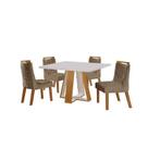 Conjunto Sala de Jantar Mesa Grécia 4 Cadeiras Atena Marrom/Castanho Cinamomo/Pena Caramelo/Off White