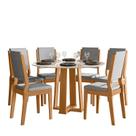 Conjunto Sala de Jantar Mesa Isabela 117X117 6 Cadeiras Carol Ype/Off White/Linho Cinza Claro