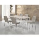 Conjunto Sala de Jantar Mesa Iza New Tampo MDF/Vidro 6 Cadeiras Natani New Yescasa Bege/Cromado/Off White Conjunto Sala de Jantar Mesa Iza New Tampo MDF/Vidro 6 Cadeiras Natani New Yescasa Bege/Cromado/Off White