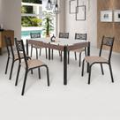Conjunto Sala de Jantar Mesa Jade 140x80cm Tampo Vidro com 6 Cadeiras Bege/Preto Fosco/Linho