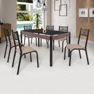 Conjunto Sala de Jantar Mesa Jade 140x80cm Tampo Vidro com 6 Cadeiras