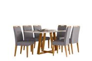 Conjunto Sala de Jantar Mesa Lectus 160X90 6 Cadeiras Lectus Ype/Off White/Veludo Cinza