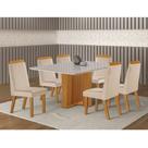 Conjunto Sala de Jantar Mesa Lisboa com Tampo de Vidro 180cm e 6 Cadeiras em MDF Riviera LJ Móveis