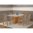 Conjunto Sala de Jantar Mesa Lisboa com Tampo de Vidro 180cm e 6 Cadeiras em MDF Riviera LJ Móveis