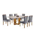 Conjunto Sala de Jantar Mesa Lisy Madeira Maciça e 6 Cadeiras Safira Veludo Cinza Profundo Móveis Mundial