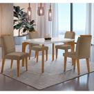 Conjunto Sala de Jantar Mesa Liz 120cm com Vidro Canto Reto e 4 Cadeiras Athenas Moderna