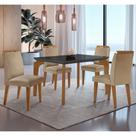 Conjunto Sala de Jantar Mesa Liz 120cm com Vidro Canto Reto e 4 Cadeiras Athenas Moderna