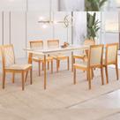 Conjunto Sala de Jantar Mesa Mad 160cm com 6 Cadeiras Berlim estrutura em madeira Maciça e Tampo MDF/Vidro