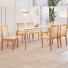 Conjunto Sala de Jantar Mesa Mad 160cm com 6 Cadeiras Berlim estrutura em madeira Maciça e Tampo MDF/Vidro