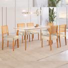 Conjunto Sala de Jantar Mesa Mad 160cm com 6 Cadeiras Versales estrutura em madeira Maciça e Tampo MDF/Vidro