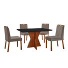 Conjunto Sala de Jantar Mesa Madri 120x80cm Tampo Retângular Vidro Preto com 4 Cadeiras Bela com Puxador Móveis Minas