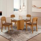 Conjunto Sala de Jantar Mesa Moscou Tampo Mdf 120cm Canto Copo com Vidro e 4 Cadeira Cleo Yescasa