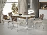 Conjunto Sala de Jantar Mesa Natani 160x90cm com 6 Cadeiras Natani Junco Yescasa Bege/Cromado