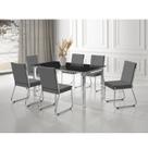 Conjunto Sala de Jantar Mesa Ortenia Tampo Vidro com 6 Cadeiras Dinah New Cinza/Cromado Conjunto Sala de Jantar Mesa Ortenia Tampo Vidro com 6 Cadeiras Dinah New Cinza/Cromado