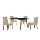 Conjunto Sala de Jantar Mesa Paris Madeira Maciça 140x80cm Tampo Retângular Vidro Preto com 4 Cadeiras Ágata com Puxador Móveis Minas