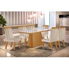 Conjunto Sala de Jantar Mesa Prada com Tampo de Vidro 180cm e 6 Cadeiras em MDF Florença LJ Móveis