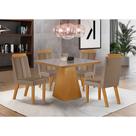 Conjunto Sala de Jantar Mesa Prada com Tampo de Vidro 90cm e 4 Cadeiras em MDF Florença LJ Móveis
