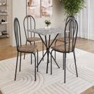 Conjunto sala de Jantar Mesa Quadrada 70cm Tampo Granito com 4 Cadeiras Leia